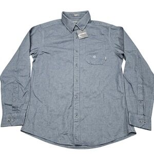 Eddie Bauer Button Down Shirt Mens M Blue Herringbone Classic Fit Casual
